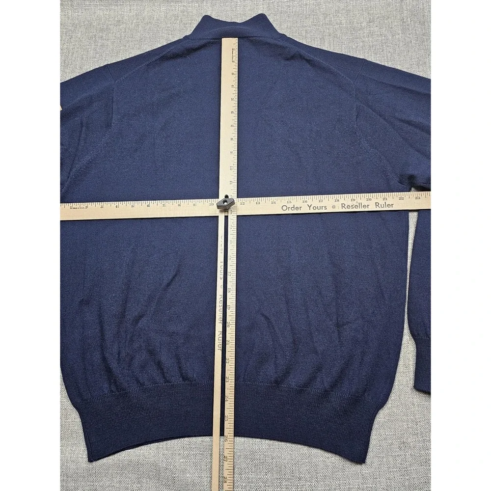 Peter Millar Sweater Mens Large Blue‎ Quarter Zip Wool Elbow Patches Mock Neck